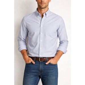 FAHERTY Men's Stretch Oxford Button Down Shirt Size L Blue Stripe Casual